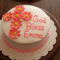 Dedication Cake This cake went with the other Dedication cake in my photos. French vanilla cake with buttercream frosting and gumpaste/fondant daisies.