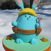 Construction Bunny Mini bunny cake on a 6" base.
