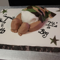 It's A Boy! This was made with a half ball cake pan. The legs are cake and the feet are RKT.