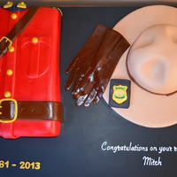 Rcmp Retirement Cake: Red Serge, Stetson, Gloves & Badge Red Serge and Stetson are both vanilla cake and vanilla frosting covered with home made mmf. The sheen of the gloves and Sam Brown was...