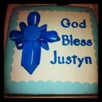 Baptism Cakefondant Covered2 Layer Cake1St Layer Yellow Cake And 2Nd Layer Chocolate With Buttercream Filling Baptism cake...fondant covered...2 layer cake...1st layer yellow cake and 2nd layer chocolate with buttercream filling.