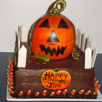Halloween Birthday Cake Orange Brown Fence Candy Corn 