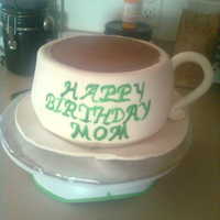 Coffee Cup Birthday Cake I made for my mom. Chocolate with bavarian filling. Fondant overlay.