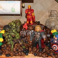 Avengers Cake This is an Avengers cake I made for my 4 yr old son. A Bubble Guppies cake sat right next to it (that one was for my 2 yr old son, their...