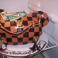 Louis Accompanied By Christian OH, HOW I LOVED DOING THS ONE! I STACKED FOUR 9X13 CAKES AND HAND CARVED THE SHAPE OF THE PURSE. I COLORED AND CUT INDIVIDUAL SQUARES FOR...