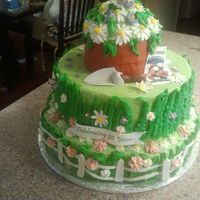 English Garden White cake for 90 people with Butter cream frosting, fresh raspberry butter cream filling. Royal icing flowers. I used the large wilton...