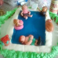 Pool Cake With Jello Bottom layers are chocolate cake with Butter cream frosting and pretzel trees with butter cream leaves. Pool is white cake with a crumb...
