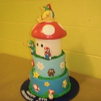 Super Mario Brothers Cake Our grandson asked me to make a Mario Bros. cake for his 6th birthday. If I made this cake again I would make the mushroom much smaller.