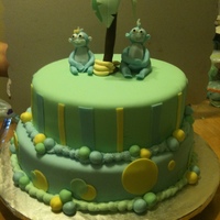 Blue Monkey Cake 4 year old wanted a Blue Monkey cake. Top is 10" strawberry/strawberry bottom is 12" yellow/pecan.