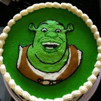 Shrek MY first attempt at FBCT. All buttercream with fondant letters.