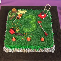 Landscaping Tools Birthday Cake This is the cake that I made for my son's 3rd birthday. He wanted a lawn mower/landscaper theme. The cake is covered in buttercream...