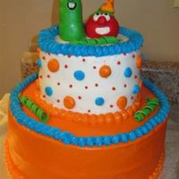 Veggie Tales Cake French Vanilla cake with Buttercream icing. Fondant ribbon curls and fonant/gumpaste Larry and Bob figures. Included is also 2 smash cakes...