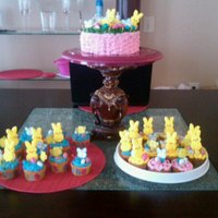 Easter Three Easter cakes Basket and cup cakes with coconut and strawberry