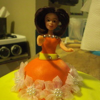 My Justine orang dress and yellow cake with orange candy dots