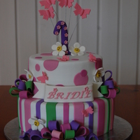 Bridie Top tier white choc mud, bottom tier choc mud. All decorations handmade & edible except wire on butterflies. :-)