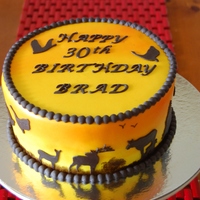 Choc Mudcake With Chocolate Ganache Filling Covered In Fondant Then Airbrushed With Yelloworange Colours Silhouettes Hand Cut Choc Mudcake with chocolate Ganache filling. Covered in fondant, then airbrushed with Yellow/orange colours. Silhouettes hand cut :-)