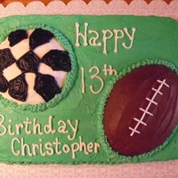 Football And Soccer Sports Cake Made the football and soccer balls out of the top that was cut off of the sheet cake.