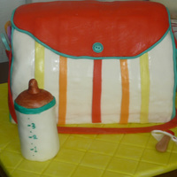 Diaper Bag Cake My first carved cake! This was for a baby shower where the sex of the baby was unknown, but the mother-to-be wanted bright colors. The...