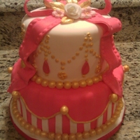 Pretty In Pink And Gold This was a french vanilla cake with chocolate fudge buttercream filling - completely covered in fondant. The jewels on the top layer are...