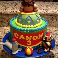 Circus Circus White cake with buttercream. All of the animals and decorations are fondant. The little cake on top was completely covered in fondant. I...