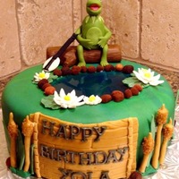Kermit Cake All accents and figurine hand formed from fondant.The pond is from jello.