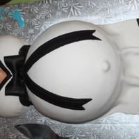 Ann's Baby Shower like my first belly cake but with a twist! pattern ribbon and extra details