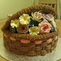 Flower Basket Birthday Cake Flower Basket Birthday Cake for my mother. Its a 8in maderia cake with chocolate buttercream using basketweave technique and flowers using...
