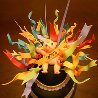 2012 New Years Cake Dark chocolate cake iced in black vanilla fondant, filled with vanilla butter cream. I made all the decorations with gum paste and fondant...