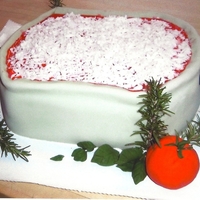 Wedding Bridal Shower Lasagna Cake Lasagna cake for Kitchen Bridal shower. 2 layer 1/4 sheet cake, buttercream icing, strawberry jam with grated white fondant cheese. Sides...