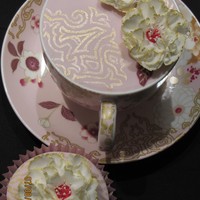 Cup-Cake And Cupcakes! I made this cake in a teacup, with matching cupcakes, using the design on the cup, saucer and cake stand. The buttercream cupcakes need a...