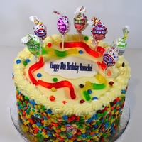 Candy Cake Candy cake encrusted with mini m&ms.