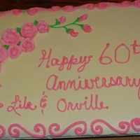 60Th Anniversary Cake 1/2 sheet Marble with buttercream icing and RI roses and buds