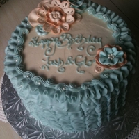 Ruffle Cake With Ruffle Flowers A vanilla and chocolate cake with vanilla buttercream done with the ruffle technique on the sides and fondant ruffle flowers, reverse shell...