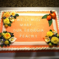 Georgia Peach & Texas Rose Cake made for a going away party. Leaving Georgia and moving to Texas - Georgia peaches and the yellow roses of Texas. Thanks for looking...