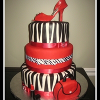Zebra Cake With Heel And Purse Many firsts on this cake. My first 3 tier cake as well as my first gumpaste shoe and purse. First time using RKT which I used to create the...