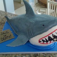 Shark Birthday Cake The head was a topsy turvey top and the body was an oval that I carved down to resemble a shark body. I used fondant and gumpaste to create...