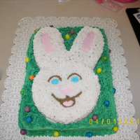 Bunny Cake I made this cake for my daughter's easter egg hunt at school. The little eggs are bubble gum, everything else is cake and icing.