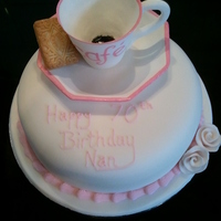 Coffee Cup Vanilla sponge with fondant covering and a flowerpaste cup