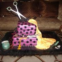 21St Birthday Hairstylist Cake! This cake was made for a hairstylist's 21st birthday. The scissors were crafted from gum paste. Each color hair was made from fondant...