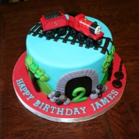 James. Thomas's Train Friend. My friend wanted me to make a Thomas the tank engine cake but with the train james. She supplied the train and i did the rest, learnt some...