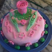 My 1St Ever Birthday Cake I made baby pea pods and pink roses for my best friends birthday today. Its not perfect, but was a ton of fun making it. She loved it.