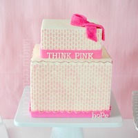 Think Pink! Breast Cancer Awareness Sweet Table Pink ribbon chocolate transfer cake.