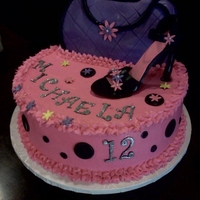 Purse & High Heel 10" round strawberry cake with strawberry cake purse covered in fondant, high heel is made of gumpaste