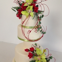 Juliet Handmade Gumpaste Green Orchids, and Red Roses