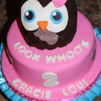 Owl Cake Vanilla cake (tinted pink) with swiss meringue buttercream covered in Fondant. Some decorations are gumpaste.