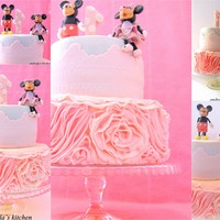 Pink Birthday Cake With Fondant Mickey & Minnie Mouse. Ruffles Learned From Sharon Wee`s Tutorial. Tfl !! &hearts;&hearts;&... 