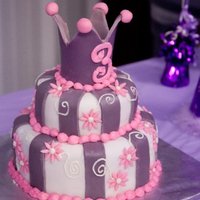 Princess Birthday Cake Pink and purple princess cake with gumpaste crown topper