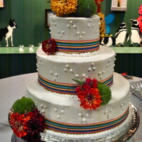 Rainbow Wedding Cake My first wedding cake came out great, thanks to everyone's expertise on the CC forums!The bottom tier is chocolate w/ nutella ganache...
