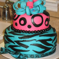 Zebra Print And Polka Dots Fondant Cake my daughter's 12th birthday cake, my first all from scratch cake