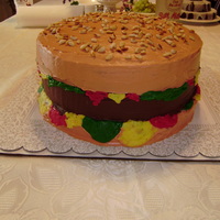 Giant Hamburger Cake This gigantic hamburger cake was made from one white cake mix-one quadruple chocolate fudge- and one pineapple upside down cake. Pineapple...